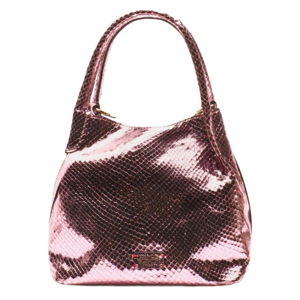Frances Valentine Teeny Sweet Pea Metallic Snake-Embossed Leather Tote, Pink